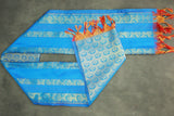 Blue Ponnadai Poly Silk Jacquard Temple Shawl with Zari Pattern & Tassels | Traditional 2m Function Dupatta
