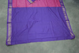 Dark Pink Kalyani Cotton Saree with Zari Checked and Peacock Border and Blouse