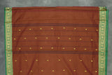 Chocolate Brown Poly Cotton Saree with Green Thread Border and Gold Butta Saree JCS Fashions
