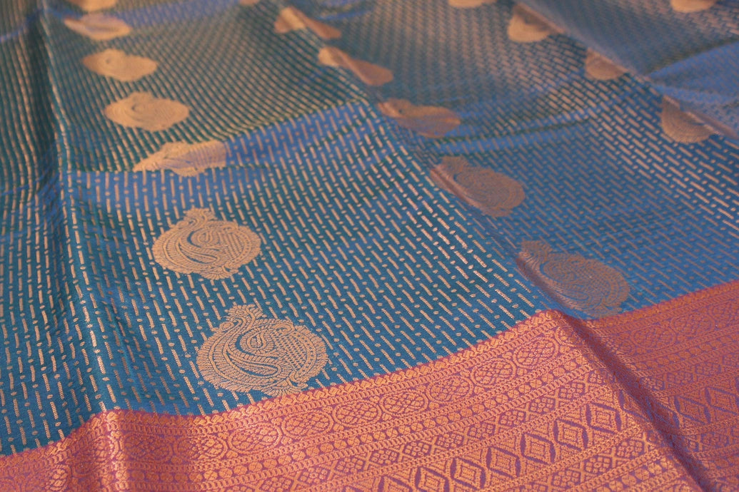 Navy Blue Bridal Pattu Saree with Full Body Zari Work and Traditional Border, Semi Silk