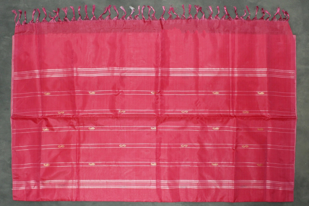 Hot Pink Vaazhai Naar (Banana Pith) Saree - Borderless Body with Subtle Stripes and Small Butta Motifs