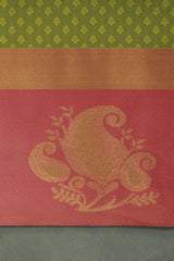 Mehendi Green Emboss Silk Saree with Floral Motifs & Satin Border, Comes with Blouse