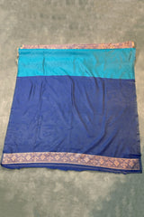 Teal Soft Silk Floral Designer Saree with Blouse, Woven Floral Motifs and Contrast Border