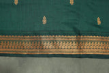 Green Kalyani Cotton Saree with Putta Design and Zari Border, Includes Blouse