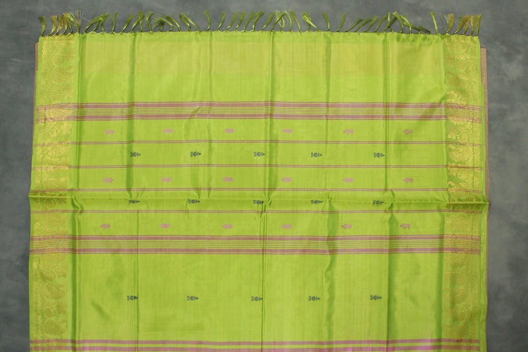 Pink & Light Green Vaazhai Naar (Banana Pith) Saree with Zari Border and Blouse Piece