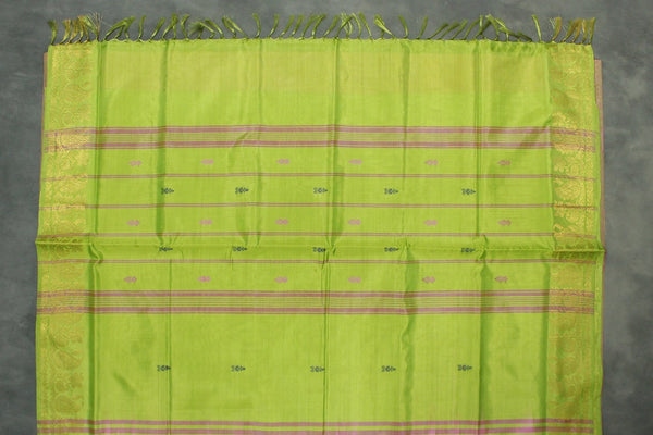 Pink & Light Green Vaazhai Naar (Banana Pith) Saree with Zari Border and Blouse Piece