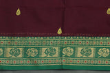 Dark Purple Poly Cotton Butta Saree with Green Thread Border Saree JCS Fashions