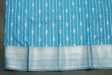 Blue Soft Silk Bridal Vaira Oosi Saree with Silver Zari Border and Blouse
