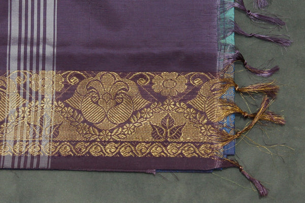 Purple Vaazhai (Banana Pith) Saree with Golden Zari Border and Small Butta - Includes Blouse Piece