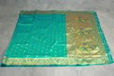 Green Paithani Pure Silk Saree with Peacock Zari Pallu and Design Border, Jacquard Full Body Butties