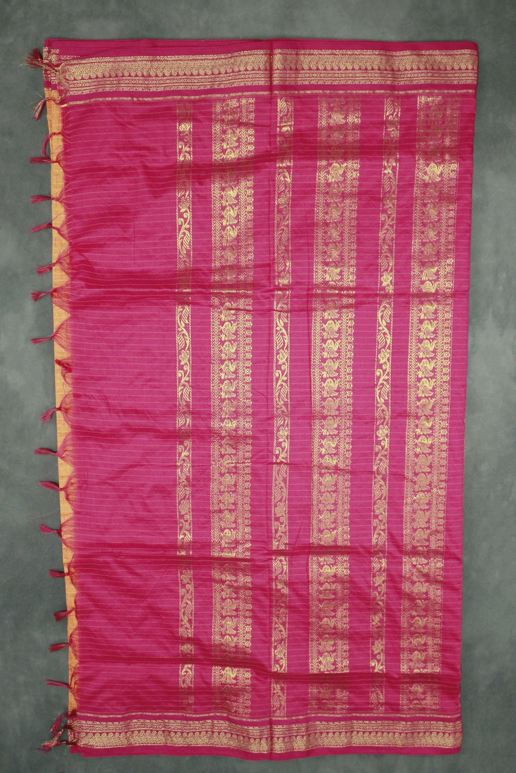 Kalyani Cotton Saree in Orange with Zari Checked & Zari Peacock Border and Blouse Piece
