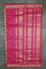 Kalyani Cotton Saree in Orange with Zari Checked & Zari Peacock Border and Blouse Piece