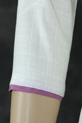 White & Lavender Cotton-Rayon Embroidered Aari Work Kurti Set with Straight Pants - Collar Neck, 3/4 Sleeve Kurti JCS Fashions