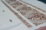 Pure Kerala Cotton White Saree with Copper Zari Peacock & Leaf Embroidery