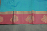 Blue Emboss Silk Saree with Floral Design Satin Border and Blouse, Semi Silk Wedding Wear