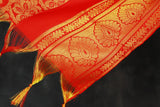 Red Zari Pattu Shawl Ponnadai for Events, Arangetram and Functions, Traditional Gold-Pattern Stole