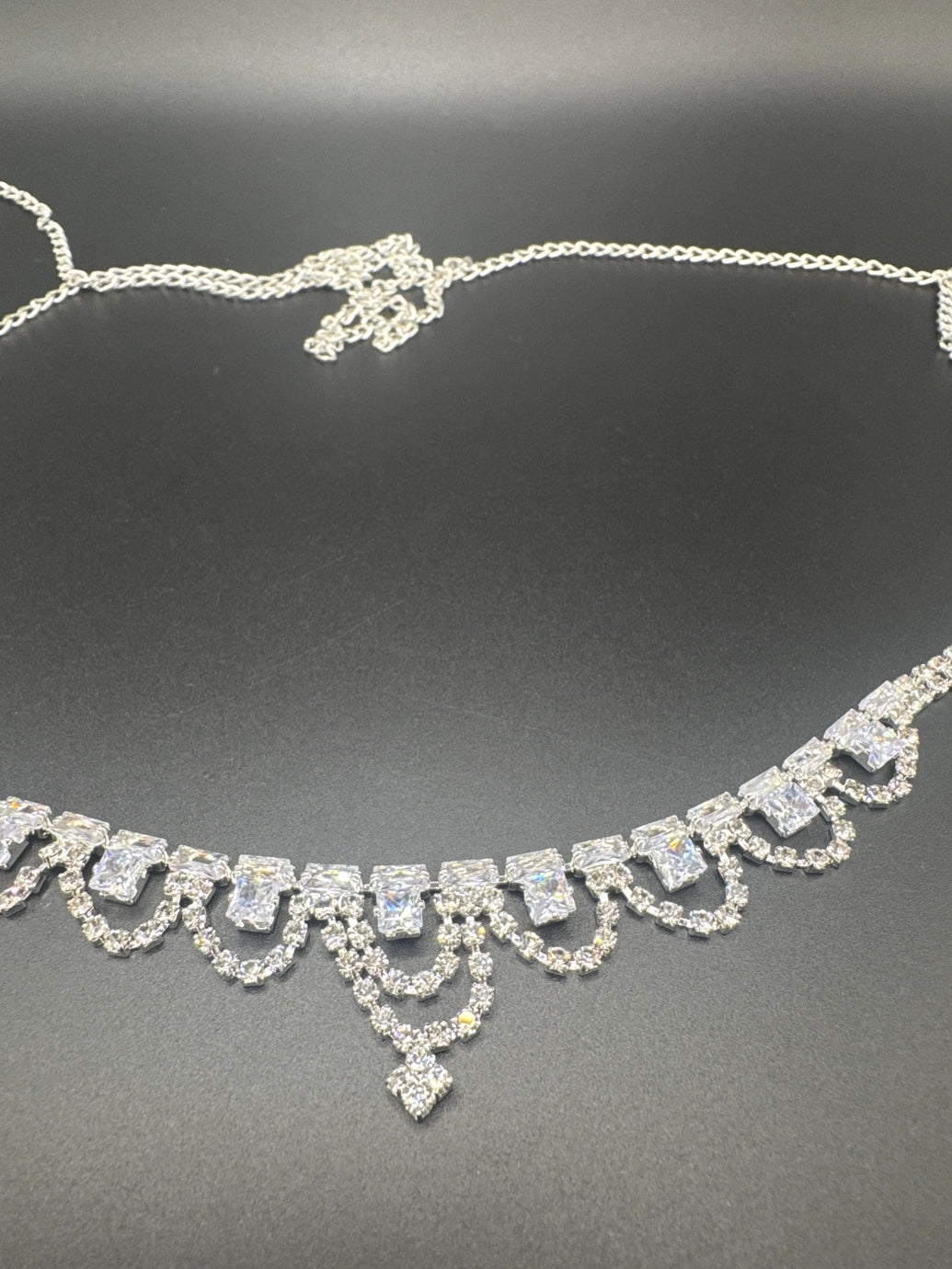 Silver Crystal Scalloped Hip Chain - Delicate Drop Design with Adjustable Extension Jewelry JCS Fashions