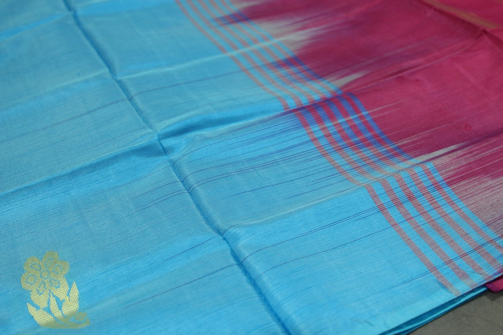 Magenta Pink Vaazhai Naar (Banana Pith) Saree with Blue Pallu & Small Butta