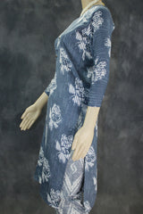Navy Blue Cotton 2-Piece Kurta Set with Printed Floral Design
