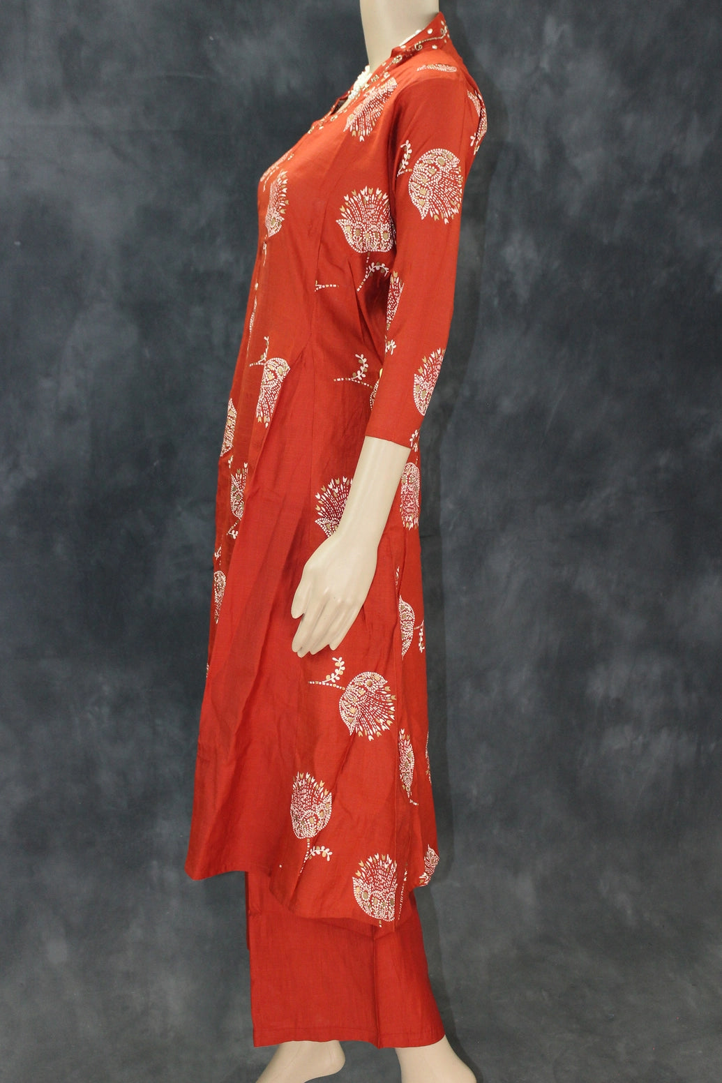 Orange Embroidered Cotton 3-Piece Kurti Set with Elasticated Pant & Chiffon Dupatta Kurti JCS Fashions