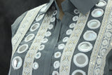 Grey Cotton-Rayon Pakistani Collar Kurti Two-Piece Set with Mirror Work and White Lace Border — Top with Elastic Pants Kurti JCS Fashions