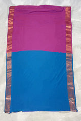 Magenta Soft Silk Saree with Contrast Border and Gold Zari Buttas, Traditional Floral Zari Border and Blouse