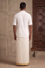Men White Art Silk Panchakacham Dhoti (Ready-to-Wear) with Velcro Waist