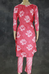 Pink Floral Rayon Two-Tone Kurta Pant Set - 2-Piece Women's Kurti with Elasticated Pant