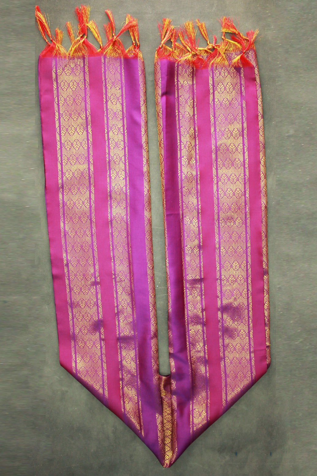 Purple Ponnadai Poly Silk Jacquard Shawl with Zari Pattern & Tassels for Temple and Wedding Functions (2m)