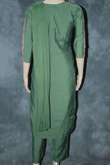 Olive Green Cotton 3-Piece Kurti Set for Women