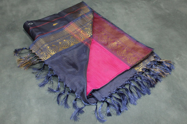 Pink Vaazhai Naar (Banana Pith) Saree with Gold Zari Border and Butta
