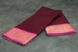 Purple Sungudi Cotton Checked Saree with Pink Peacock Gold Zari Double Border - Unstitched Blouse Included Saree JCS Fashions