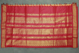 Orange Kalyani Cotton Saree with Zari Checked and Peacock Border and Blouse