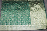Green Banarasi Handloom Satin Saree with Floral Woven Embroidery Print, Includes Blouse