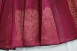 Maroon Silk Cotton Saree with Zari Border, Borderless Design, Comes with Blouse