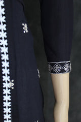 Black Embroidered Roman Silk 3-Piece Kurti Set with Organza Dupatta and Elasticated Pants Kurti JCS Fashions
