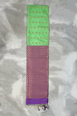 Green Korvai Soft Silk Border Saree with Delicate Gold Zari Buttas and Traditional Floral Border