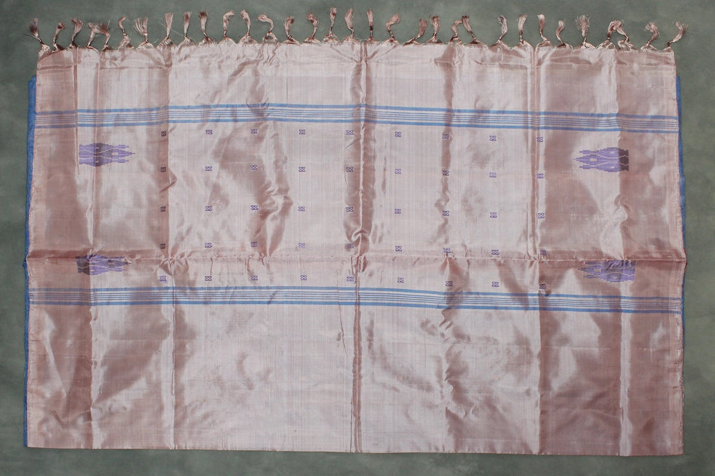 Blue & Light Onion Pink Vaazhai Naar (Banana Pith) Saree with Small Butta - Borderless Traditional Saree