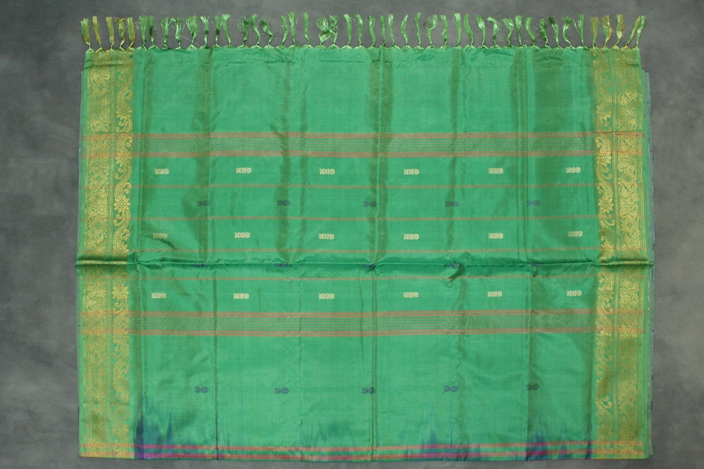 Purple & Green Banana Pith (Vaazhai Naar) Saree with Zari Border and All-over Butta
