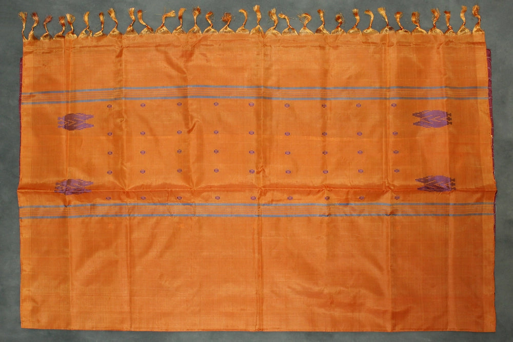 Orange Vaazhai Naar (Banana Pith) Saree with Small Butta and Subtle Pallu Stripes