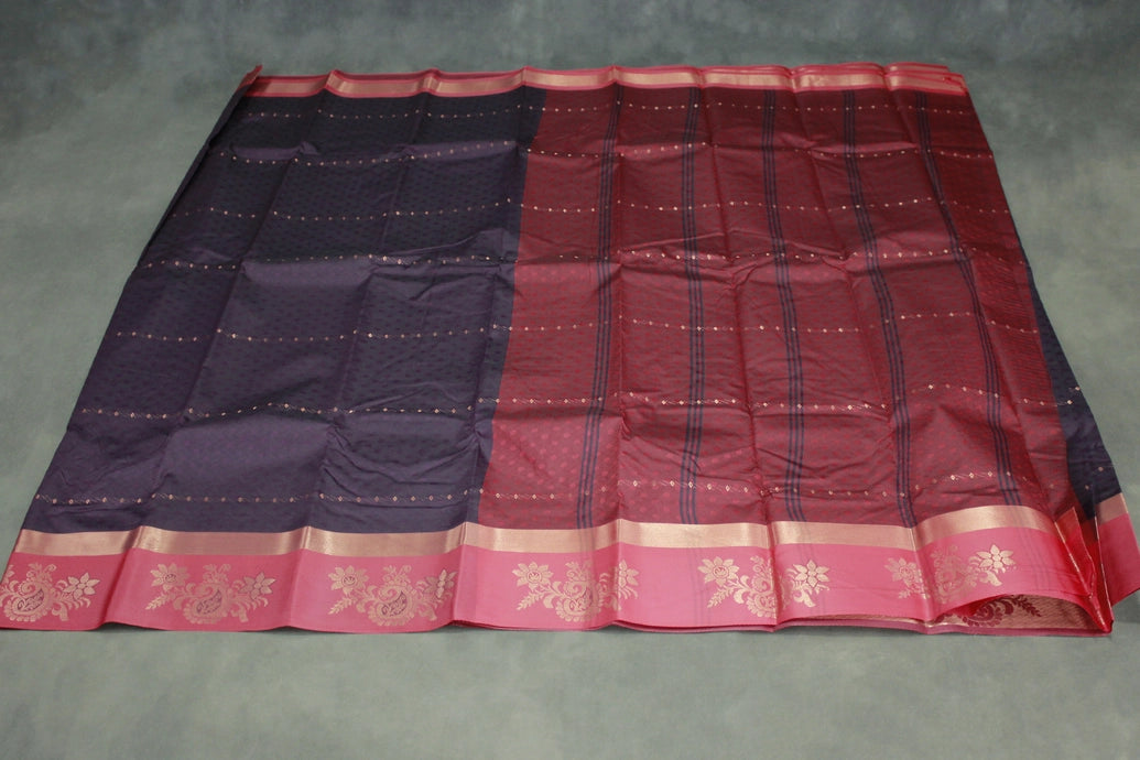 Purple Emboss Silk Saree with Floral Design Satin Border and Blouse
