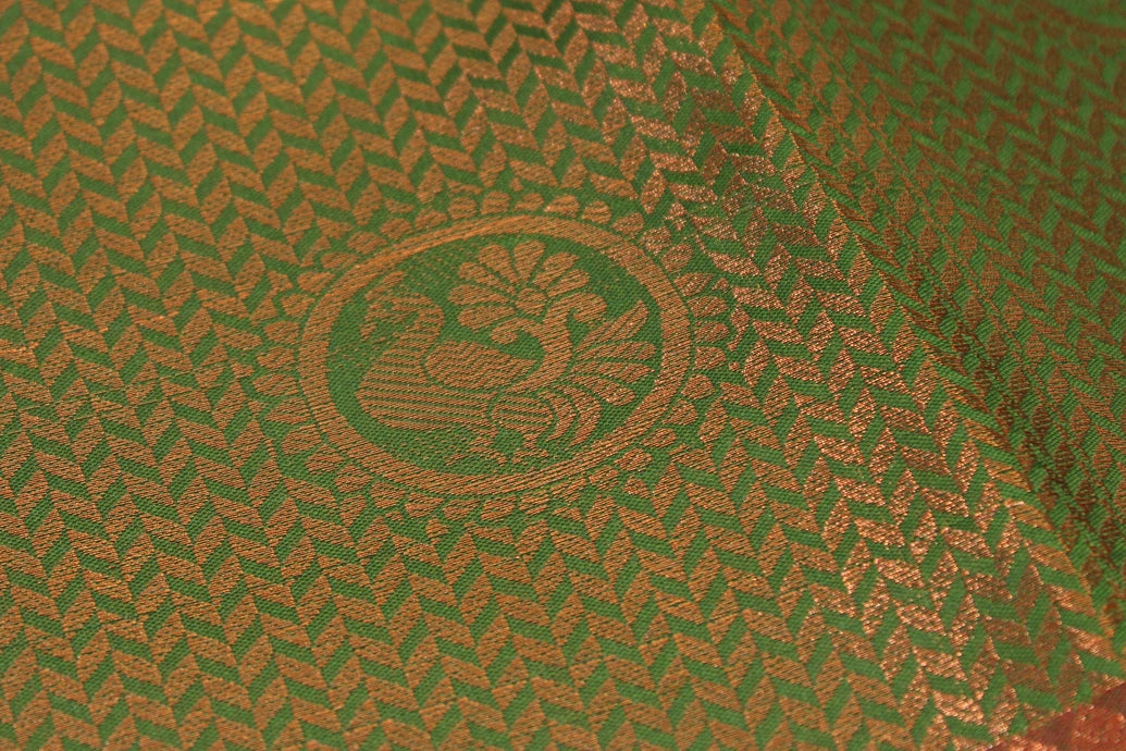 Mehendi Green Bridal Pattu Saree with Full Body Zari Work and Traditional Border