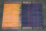 Vaazhai Naar (Banana Pith) Saree in Navy Blue and Orange with Zari Design Border, Full-Body Buttas and Blouse Piece