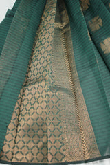 Bottle Green Silk Cotton Saree with Zari Border, Borderless Look, Comes with Blouse