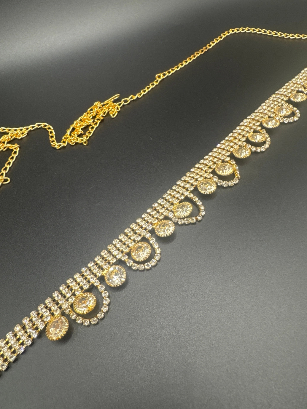 Gold-Tone Crystal Hip Chain Waist Belt with Dual-Row Mesh & Oval Crystal Stations Jewelry JCS Fashions