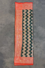 Bottle Green Cotton Organza Designer Saree with Floral Pallu Stone Work, Red Border and Blouse