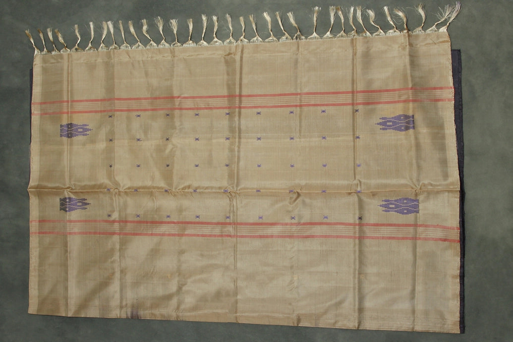 Light Brown Vaazhai Naar (Banana Pith) Saree with Small Purple Butta and Dark Contrast Pallu