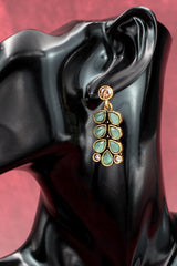 Mint Green Teardrop Leaf Gold-Tone Dangle Earrings — Traditional Ethnic Fashion Jewellery Jewelry JCS Fashions