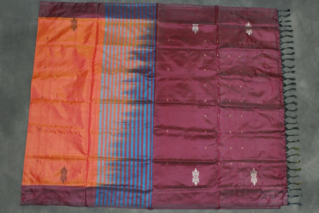 Purple Banana Pith (Vaazhai Naar) Borderless Saree with Small Butta and Tassels