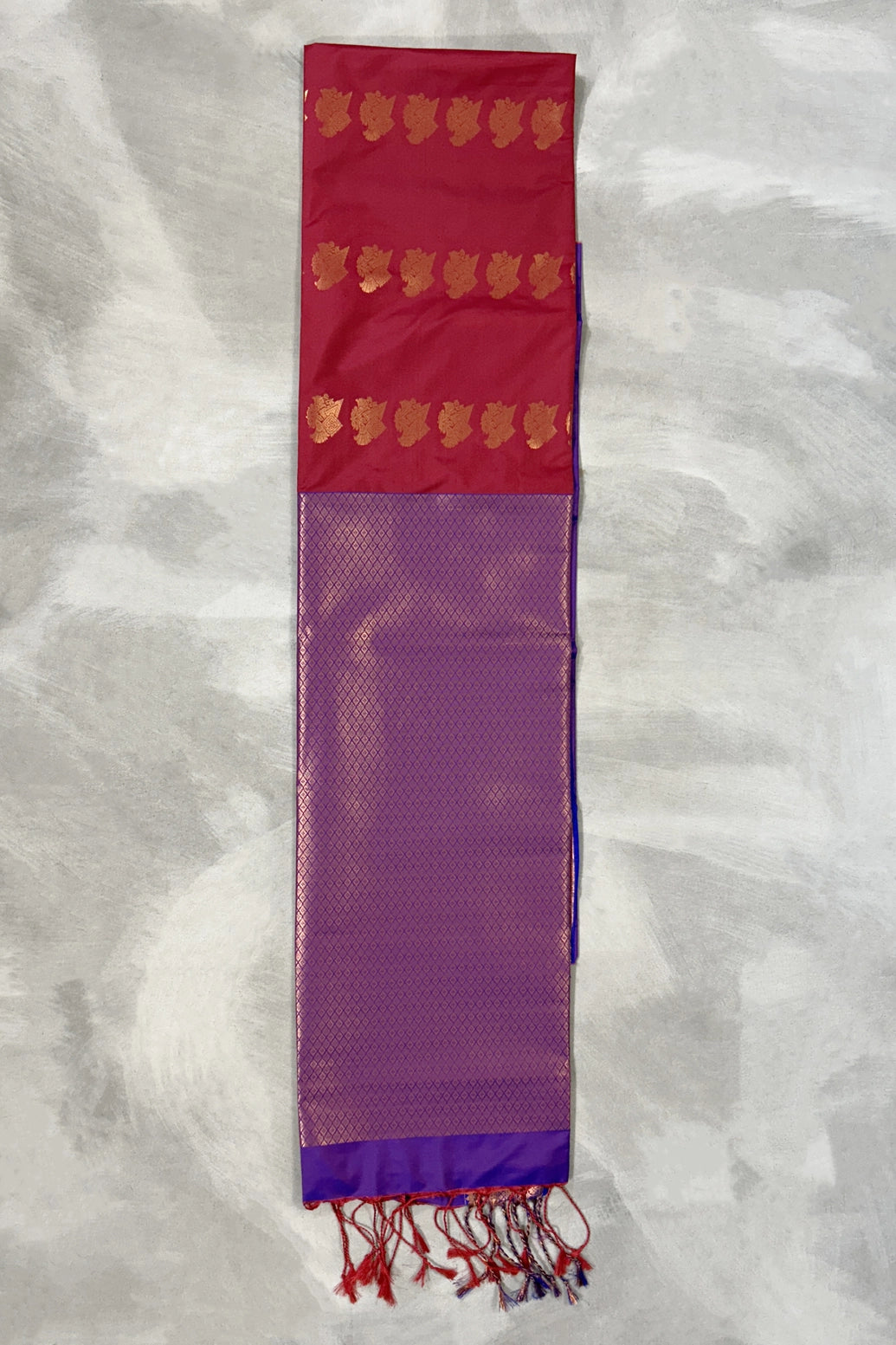 Maroon Korvai Soft Silk Border Saree with Delicate Gold Zari Buttas and Floral Traditional Zari Border